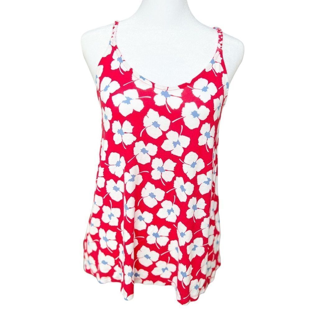 LOFT Outlet Braided Strap Red Floral Flowy Sleeveless Lightweight Tank Top. XS.